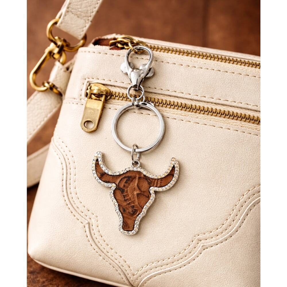 🌴 Pick 3 For $15 Silver Brown Vegan Leather Bull Rhinestone Head New